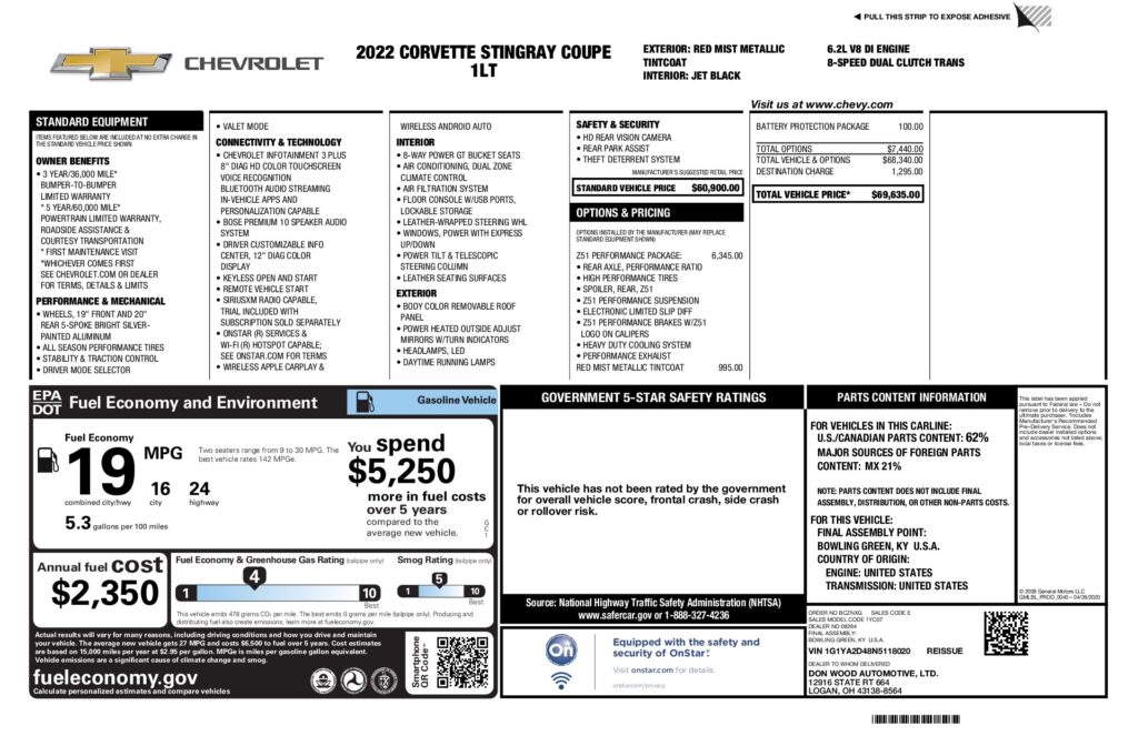 2022 Chevrolet Corvette Stingray 1LT Z51
