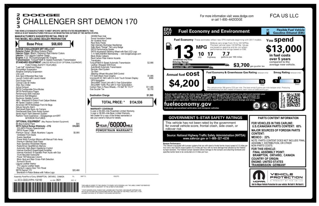 2023 Dodge Challenger SRT Demon 170
